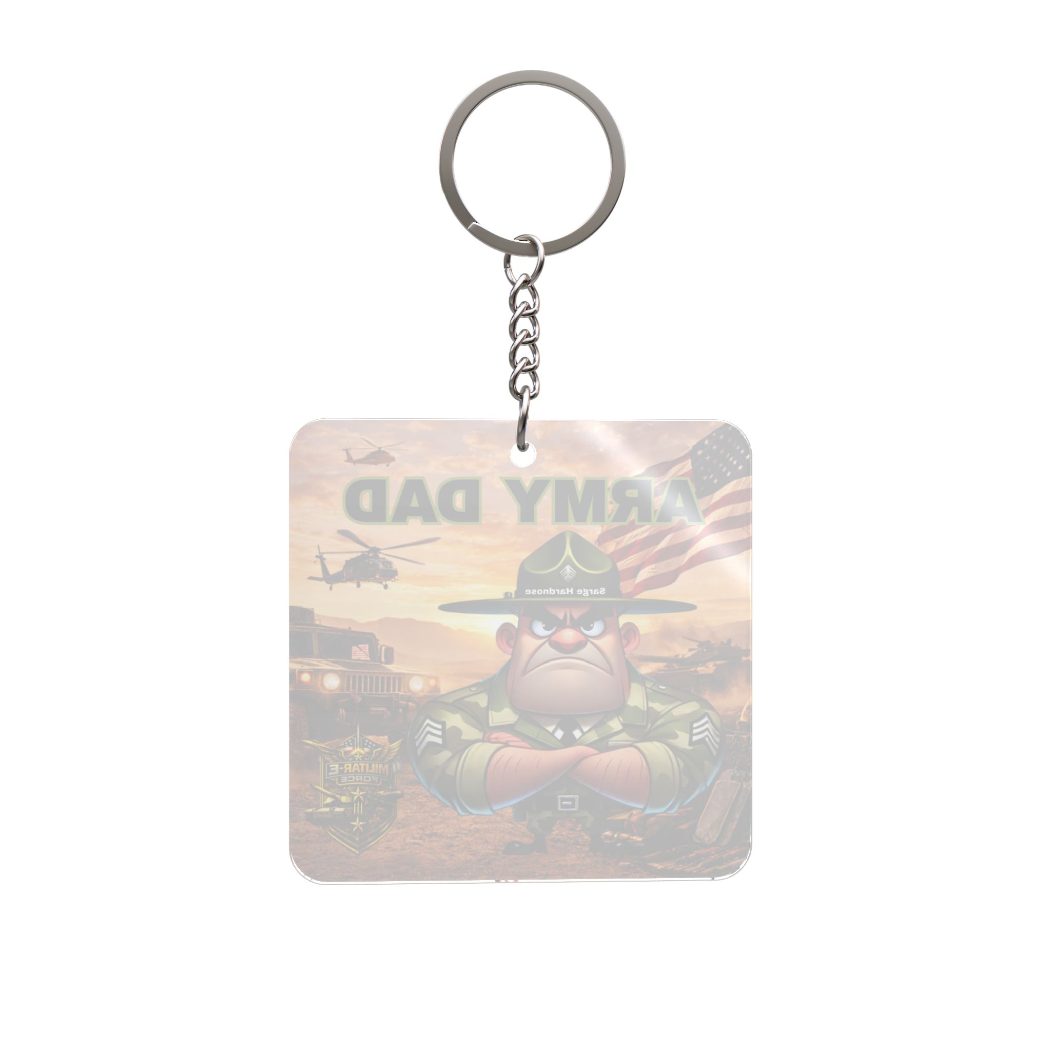 Army Dad Square Keychain | Militar-E Force Military Dad American Flag - Image 2