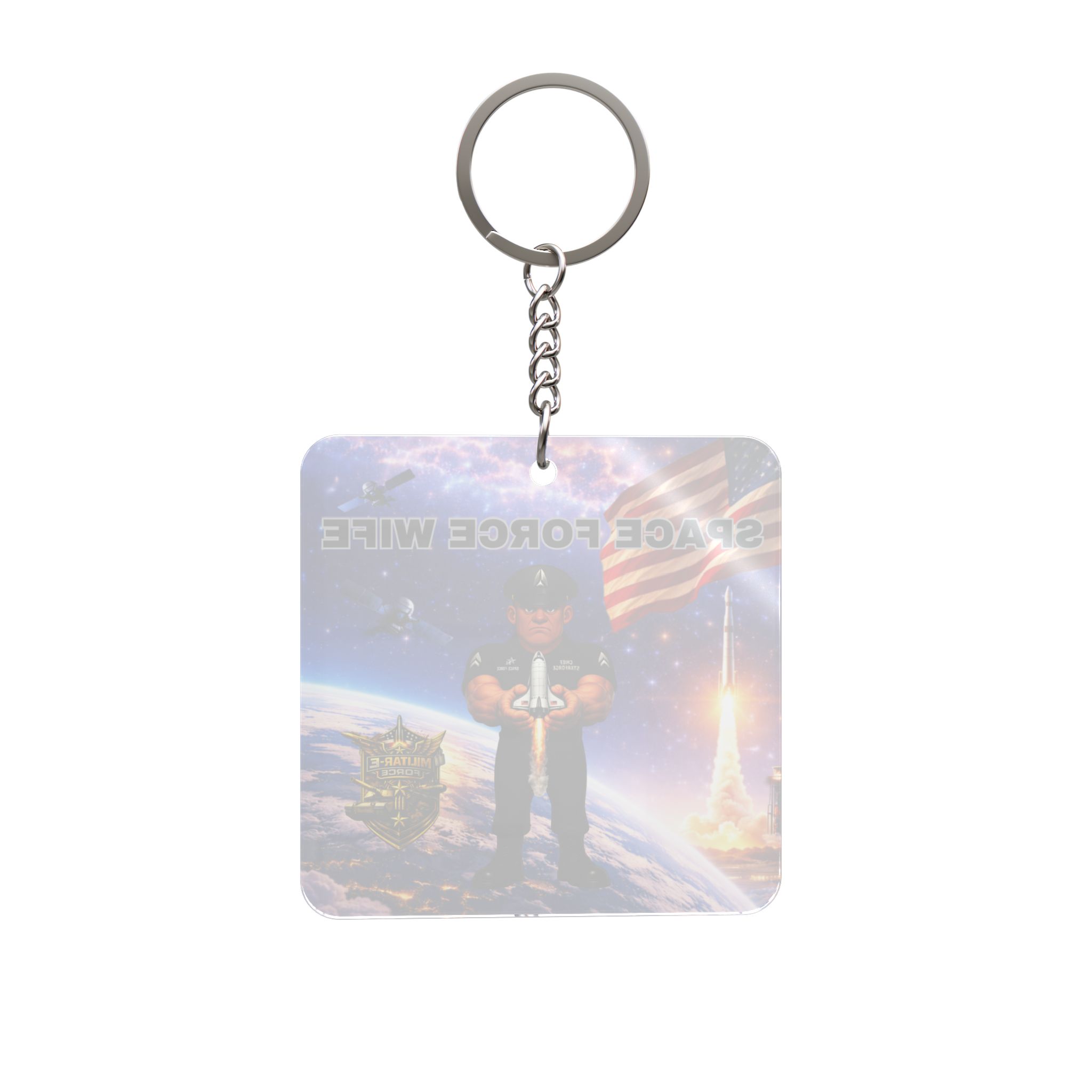 Space Force Wife Square Keychain | Militar-E Force Military American Flag - Image 2