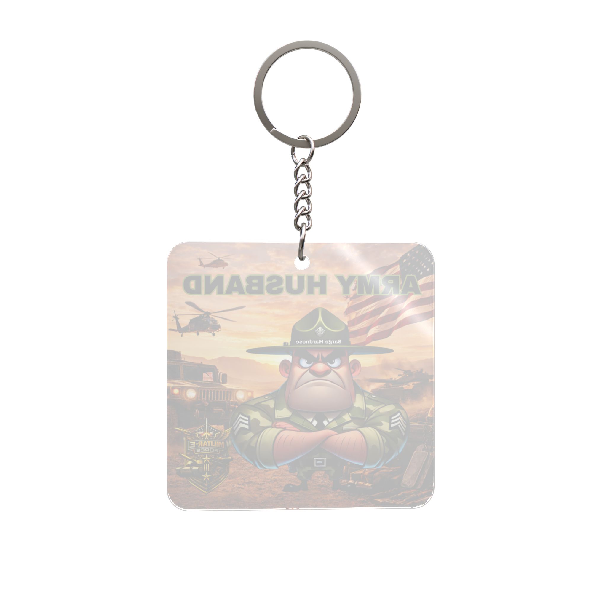 Army Husband Square Keychain | Militar-E Force Military, American Flag - Image 2