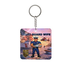 Coast Guard Wife Square Keychain | Militar-E Force Military American Flag
