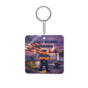 Coast Guard Husband Square Keychain | Militar-E Force Military American Flag