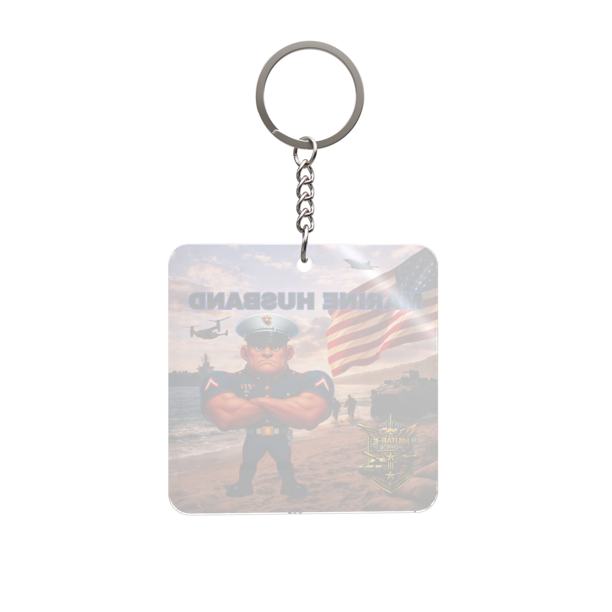 Marine Husband Square Keychain | Militar-E Force Military American Flag - Image 2