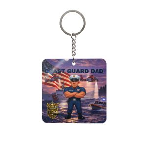 Coast Guard Dad Square Keychain | Militar-E Force Military American Flag
